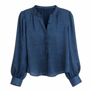 Banana Republic Petite Blouse Navy Blue Long Sleeve Size S